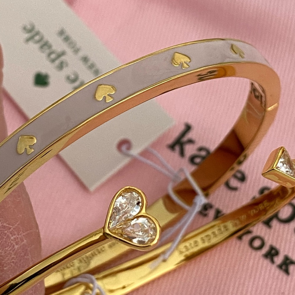 💗NWT💗Kate Spade Chalk Pink Enamel Hinged Bangle & CZ Heart Bracelet